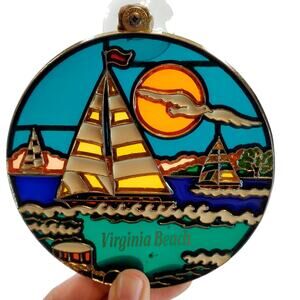 Vtg Virginia Beach Nautical Suncatcher Sailboat Souvenir Travel Beach Ocean